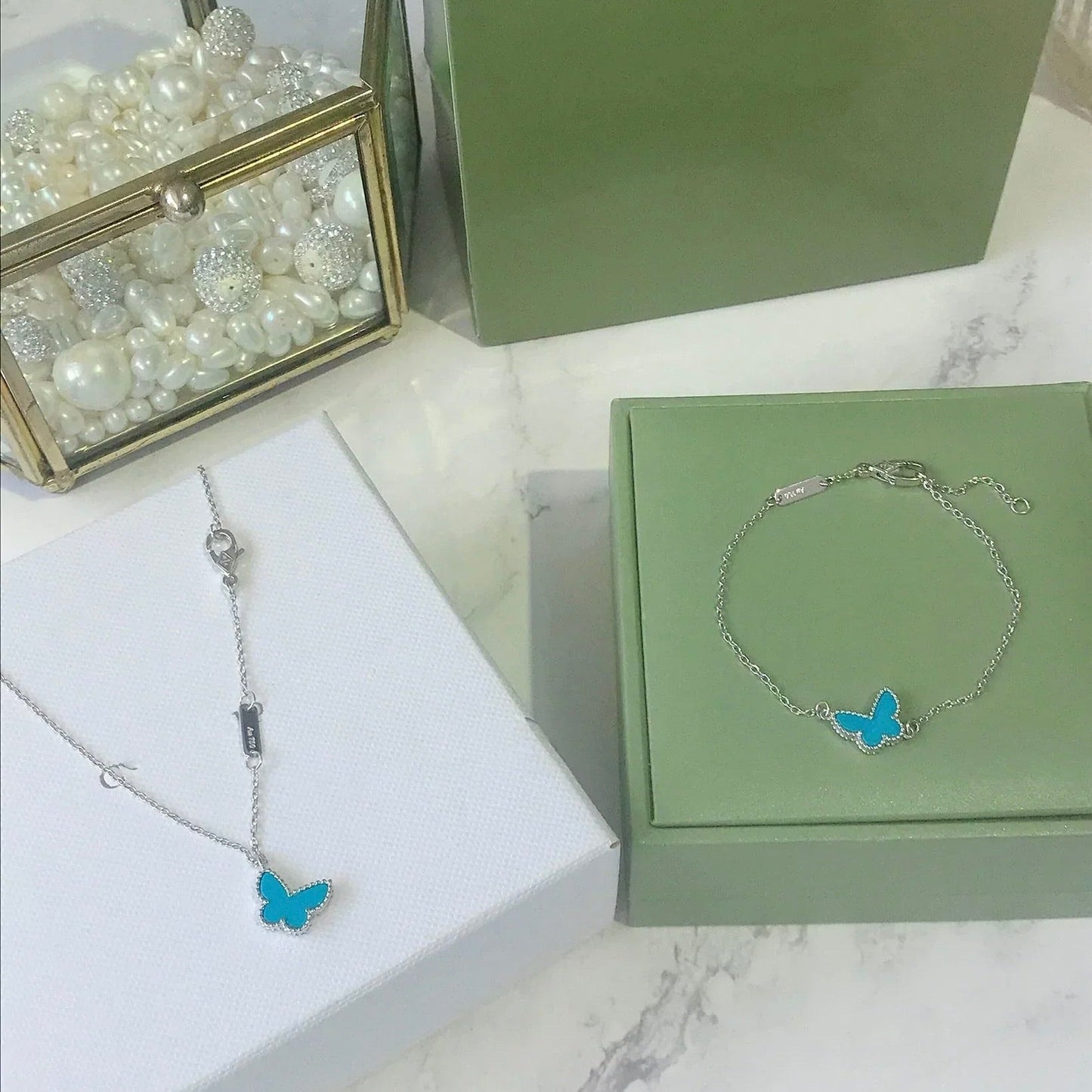 [LORA]BUTTERFLY TURQUOISE BUTTERFLY BRACELET SILVER