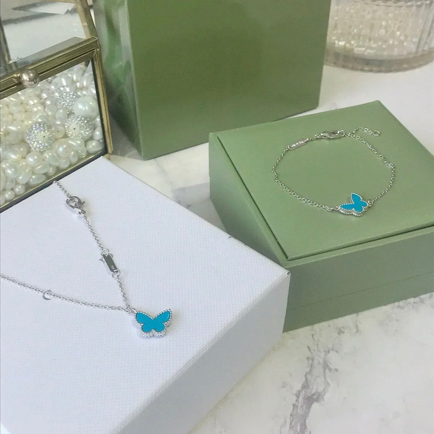 [LORA]BUTTERFLY TURQUOISE BUTTERFLY BRACELET SILVER