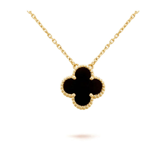[LORA]CLOVER 15MM BLACK ONYX SINGLE FLOWER NECKLACE