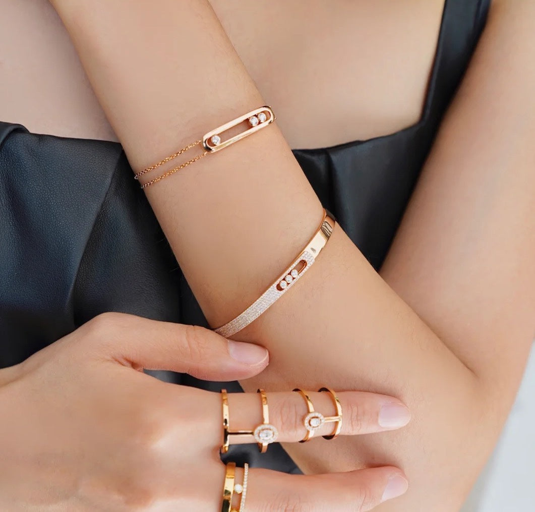 [LORA] Move Noa Rose Gold Pavé Diamond Bangle Bracelet