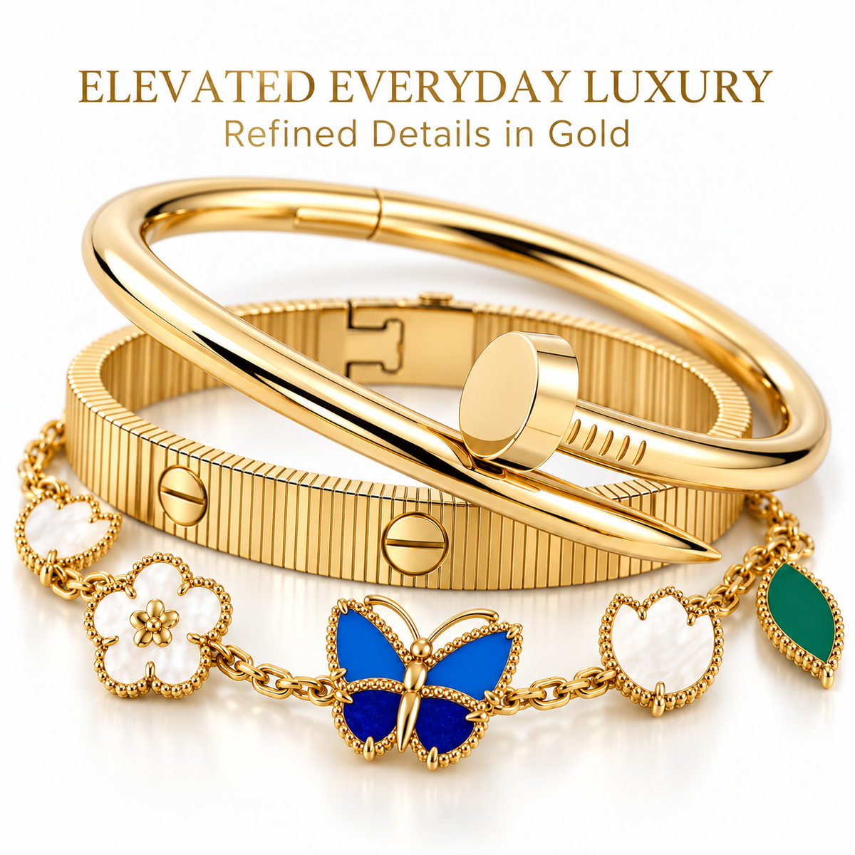 [Lora]Clover Lucky Spring & Love & Juste Garden 3-Piece  Bracelet Stack Set