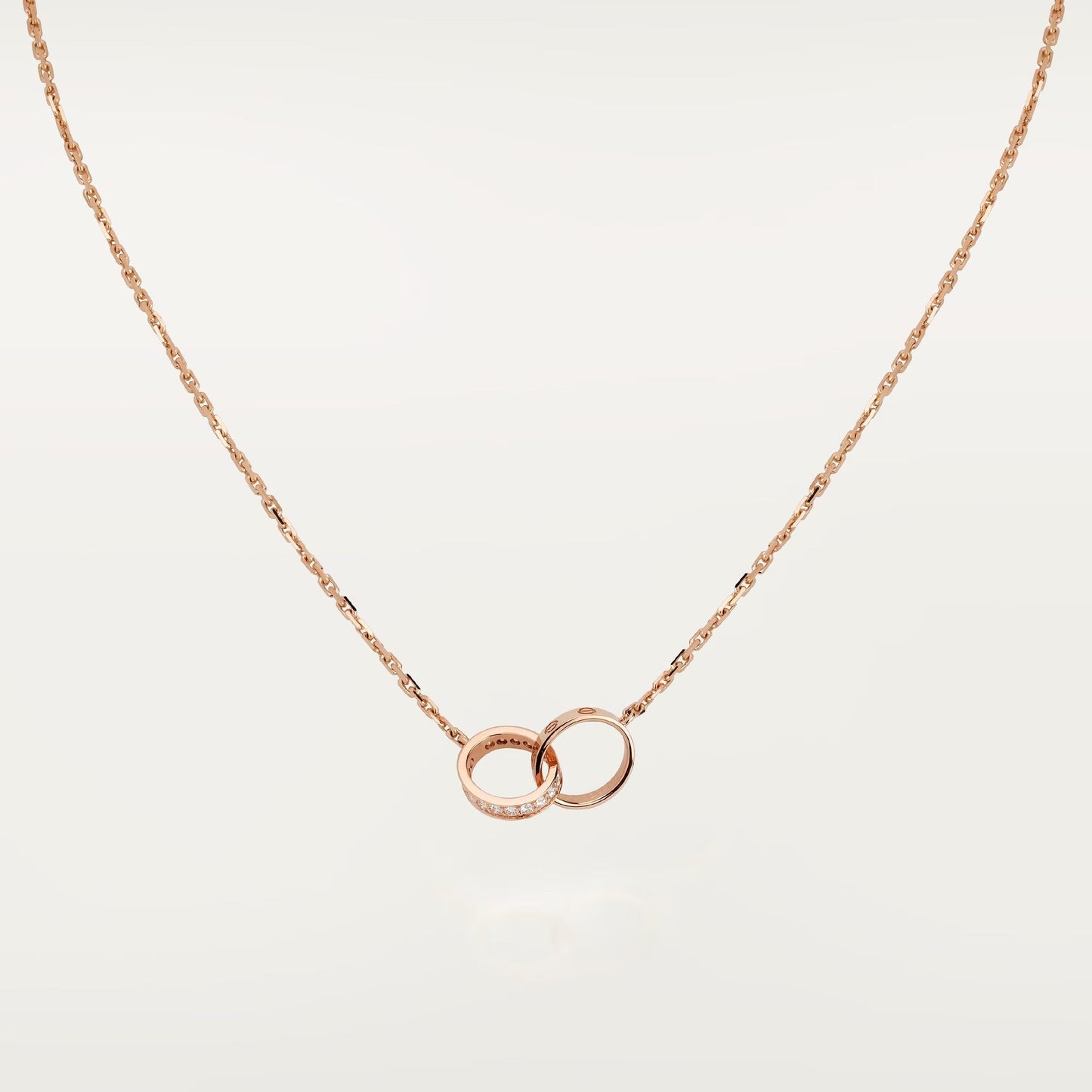 [LORA] LOVE DOUBLE RING HALF DIAMOND NECKLACE