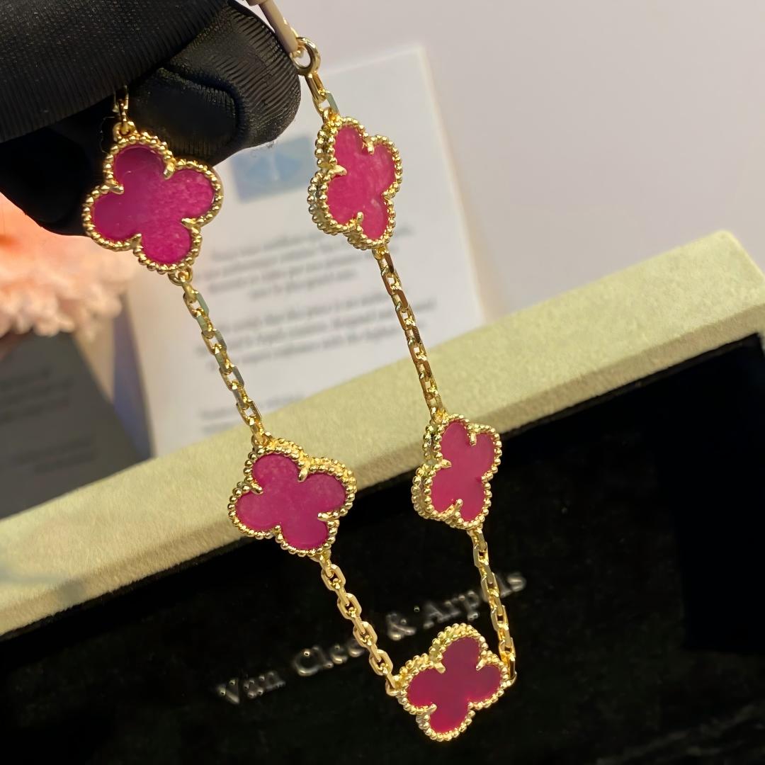 [Lora]NEW CLOVER 5 MOTIFS PINK ENAMEL BRACELET