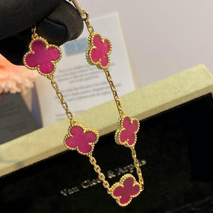 [Lora]NEW CLOVER 5 MOTIFS PINK ENAMEL BRACELET