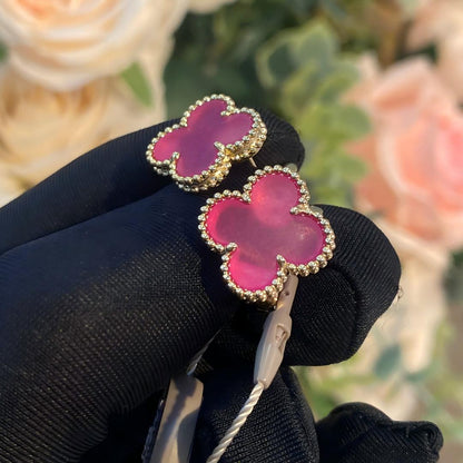 [Lora]NEW CLOVER 1 MOTIF PINK ENAMEL STUD EARRINGS