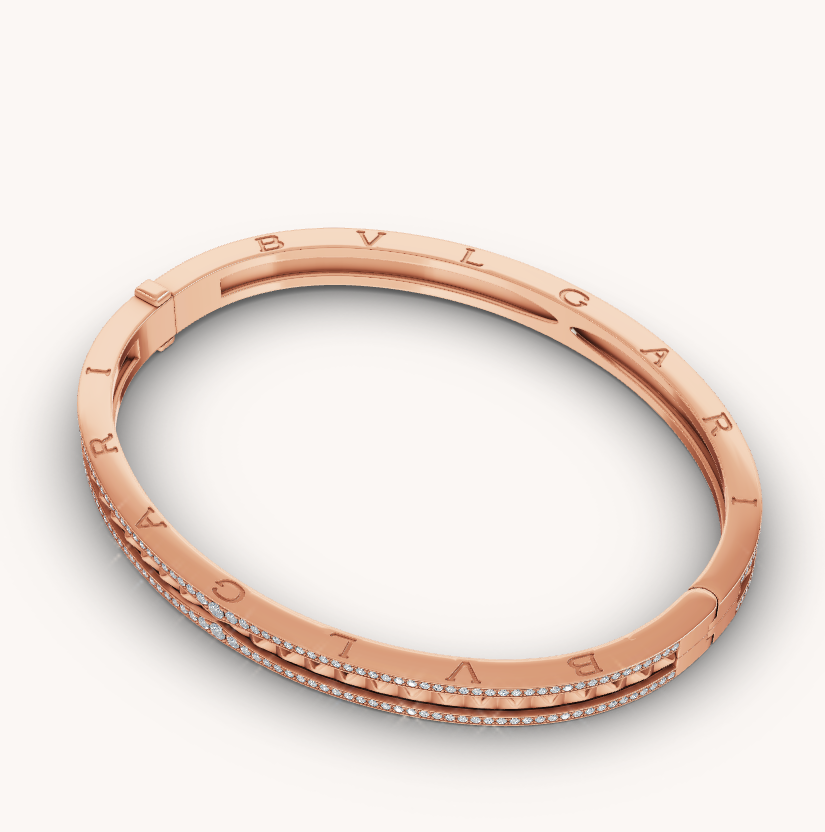[LORA]ZERO 1 SPIRAL AND PAVED DIAMOND PINK GOLD BRACELET