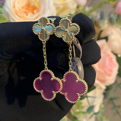 [Lora]NEW CLOVER 2 MOTIF PINK ENAMEL EARRINGS