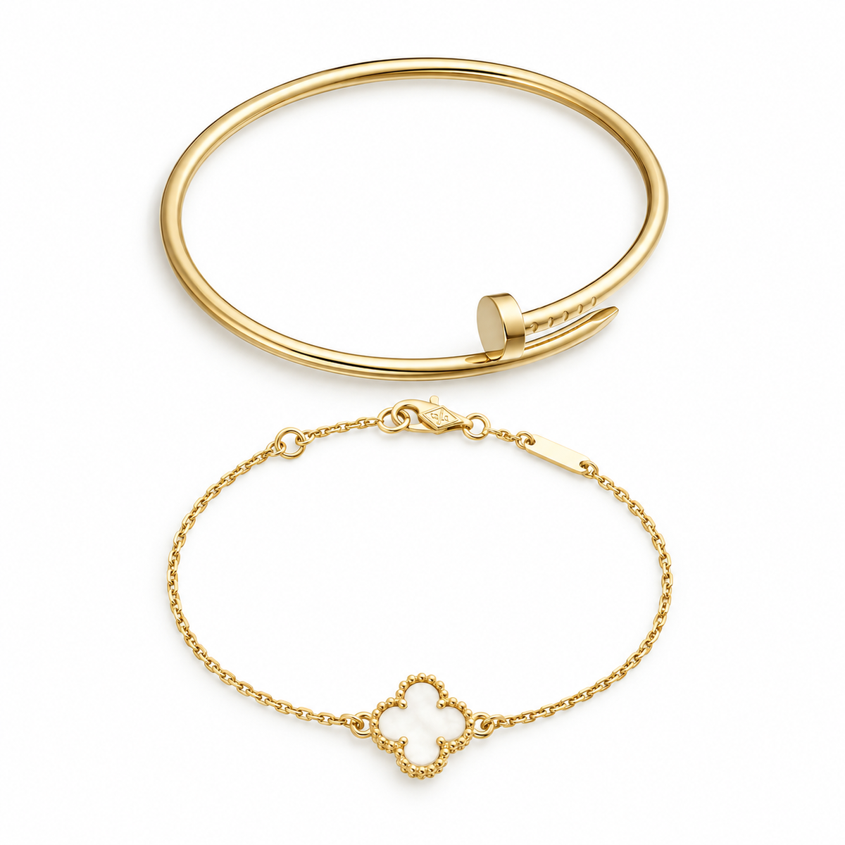 [Lora] Clover White Mother-of-Pearl & JUSTE Bracelet Stack Set