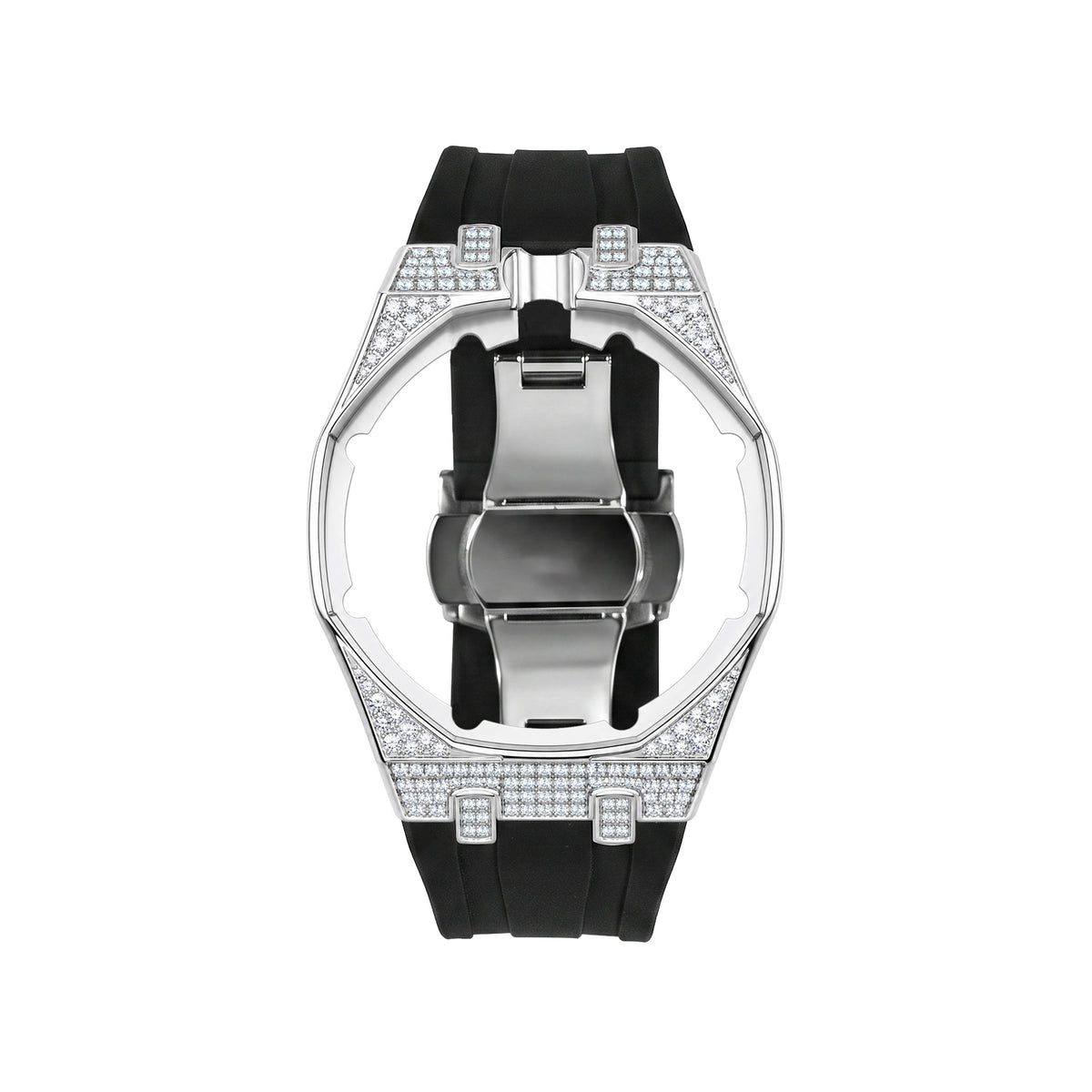 Strap For Ap Swatch Royal Oak Pop Exclusive Steel Case With Diamond(Moissanite) & Silicone Strap