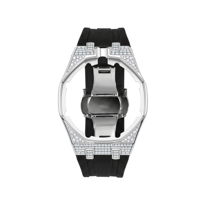 Strap For Ap Swatch Royal Oak Pop Exclusive Steel Case With Diamond(Moissanite) & Silicone Strap
