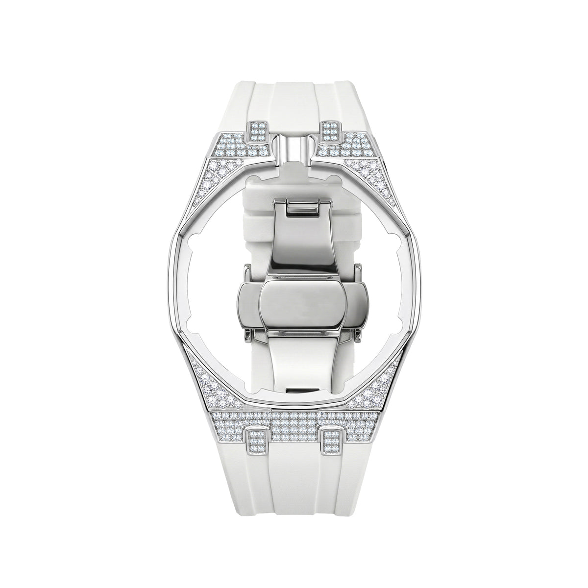 Strap For Ap Swatch Royal Oak Pop Exclusive Steel Case With Diamond(Moissanite) & Silicone Strap