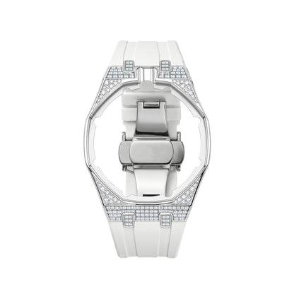 Strap For Ap Swatch Royal Oak Pop Exclusive Steel Case With Diamond(Moissanite) & Silicone Strap