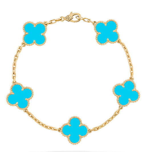 [LORA]CLOVER 5 MOTIFS TURQUOISE BRACELET