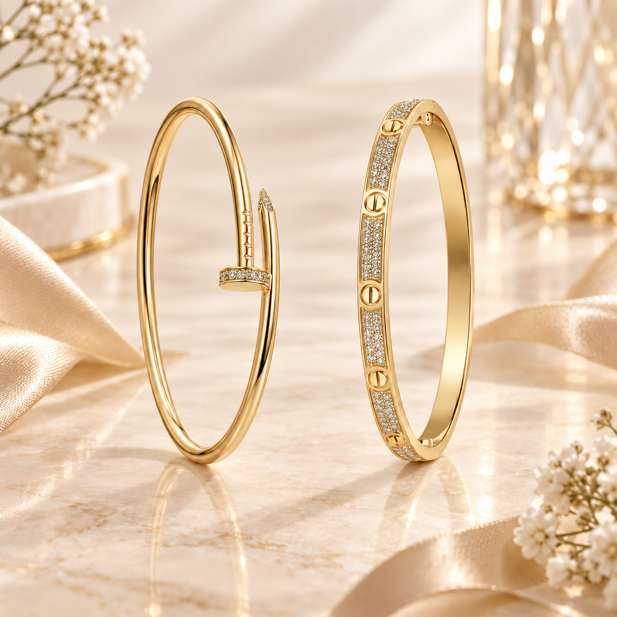 [Lora] JUSTE Diamond & LOVE Diamond-Paved Bracelet Stack Set