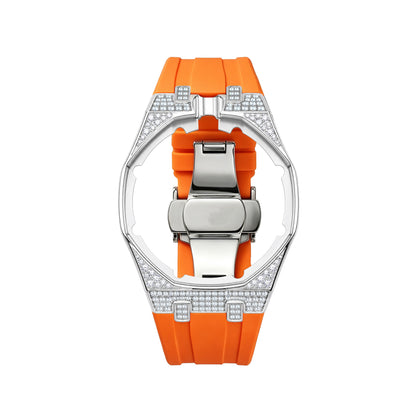 Strap For Ap Swatch Royal Oak Pop Exclusive Steel Case With Diamond(Moissanite) & Silicone Strap