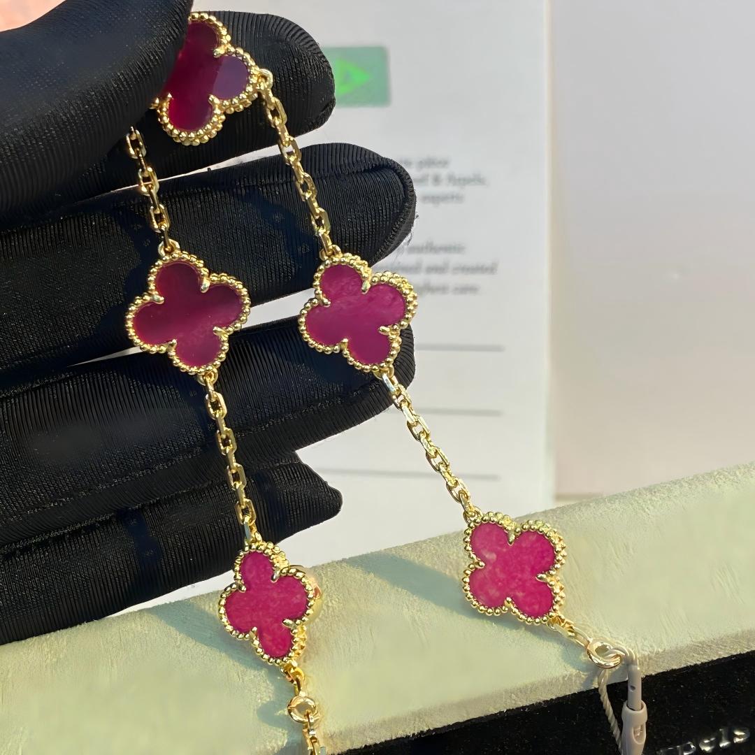 [Lora]NEW CLOVER 5 MOTIFS PINK ENAMEL BRACELET