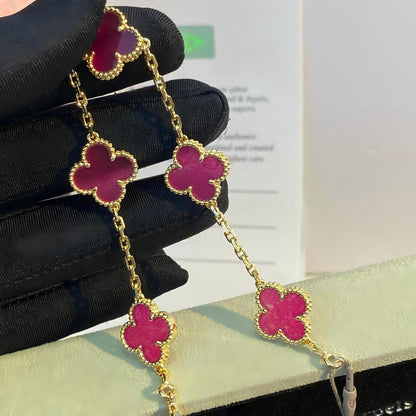 [Lora]NEW CLOVER 5 MOTIFS PINK ENAMEL BRACELET
