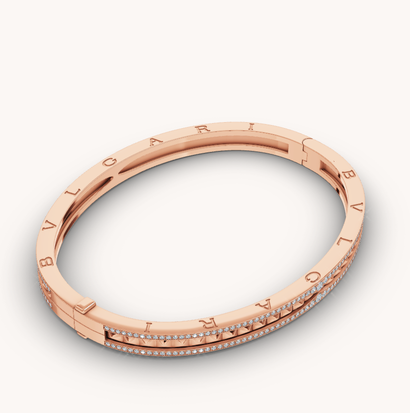 [LORA]ZERO 1 SPIRAL AND PAVED DIAMOND PINK GOLD BRACELET