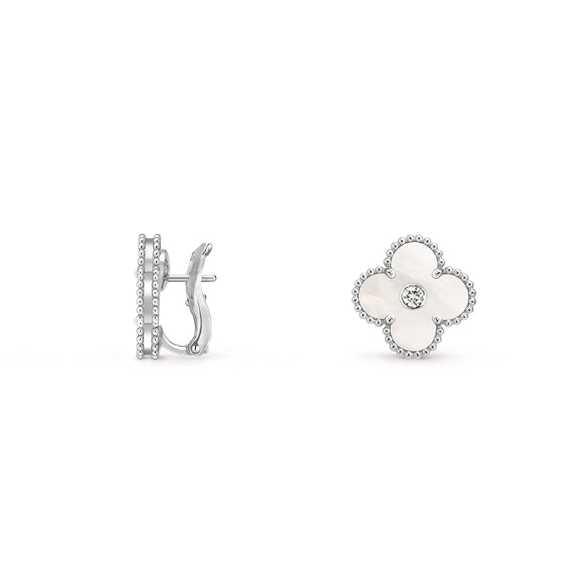 [Lora]CLOVER SILVER 15MM MOP DIAMOND EARRINGS COLLECTION