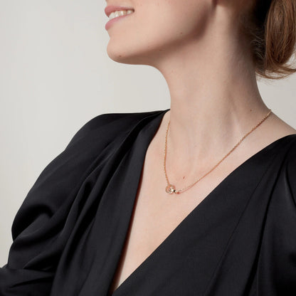 [LORA] LOVE DOUBLE RING HALF DIAMOND NECKLACE