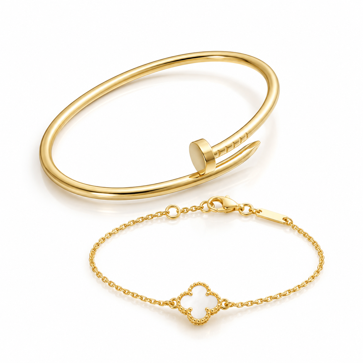 [Lora] Clover White Mother-of-Pearl & JUSTE Bracelet Stack Set