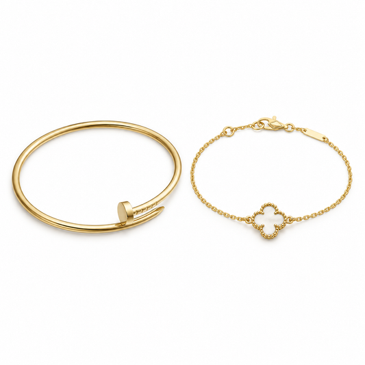 [Lora] Clover White Mother-of-Pearl & JUSTE Bracelet Stack Set