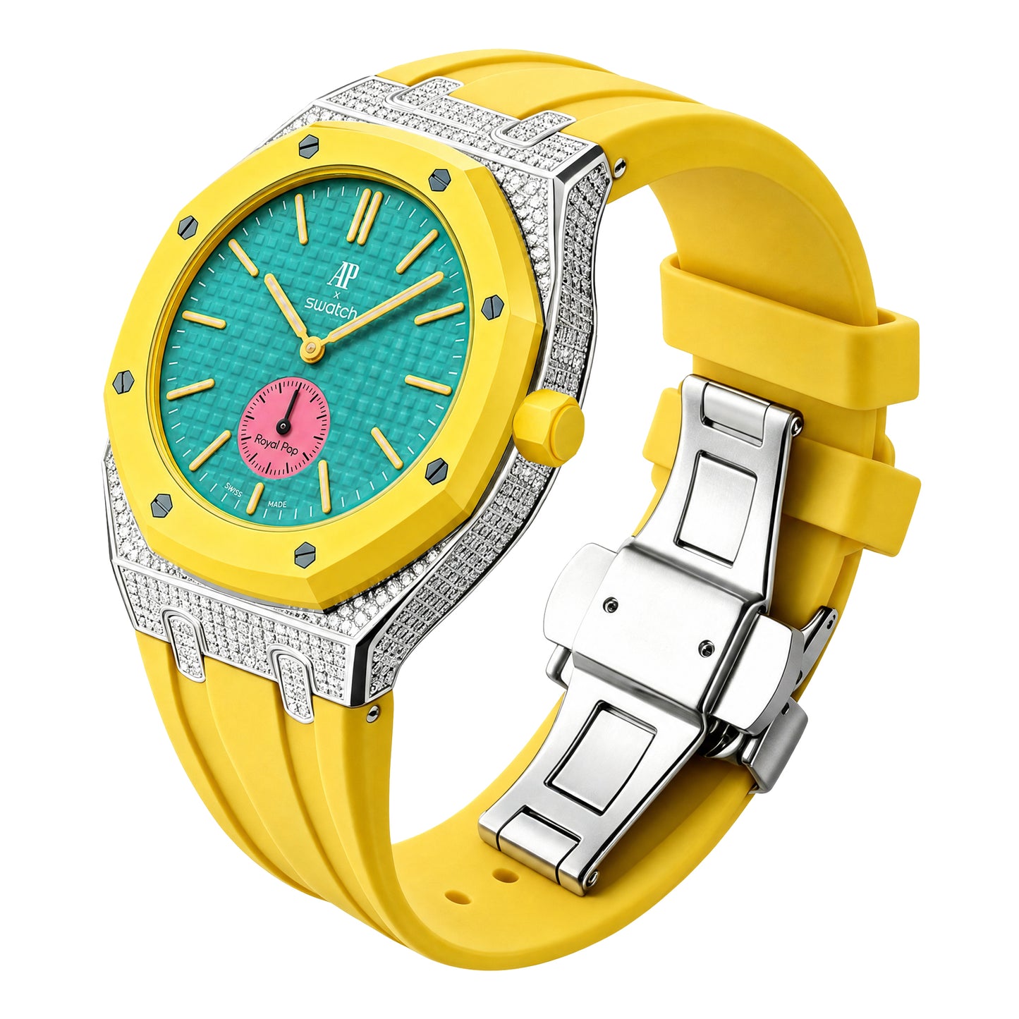 Royal Oak Pop Exclusive Bioceramic Case & Silicone Strap Half Diamond