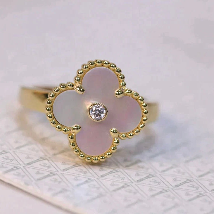 [LORA]CLOVER PINK MOP RING GOLD DIAMOND