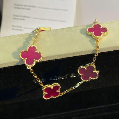 [Lora]NEW CLOVER 5 MOTIFS PINK ENAMEL BRACELET