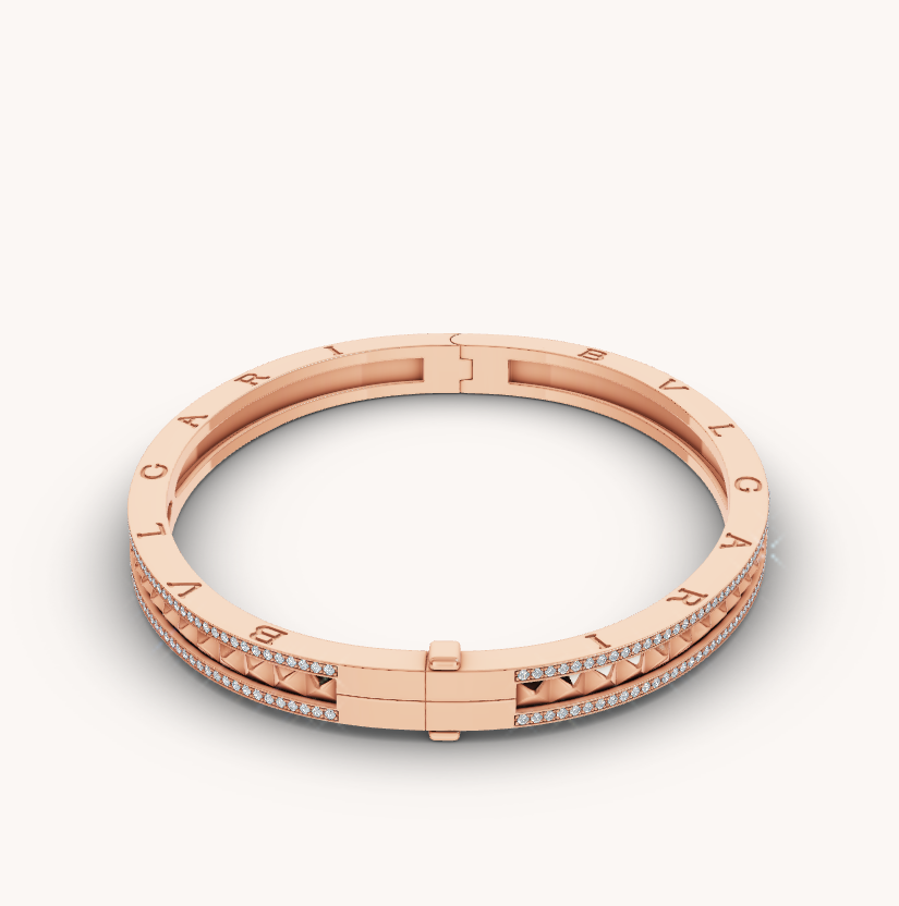 [LORA]ZERO 1 SPIRAL AND PAVED DIAMOND PINK GOLD BRACELET