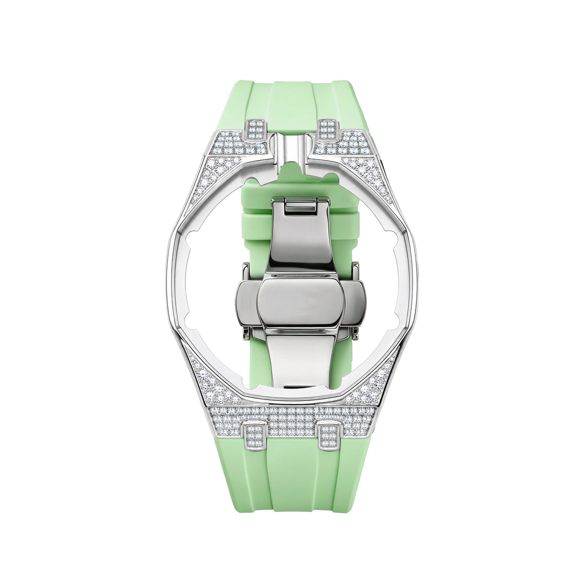 Strap For Ap Swatch Royal Oak Pop Exclusive Steel Case With Diamond(Moissanite) & Silicone Strap