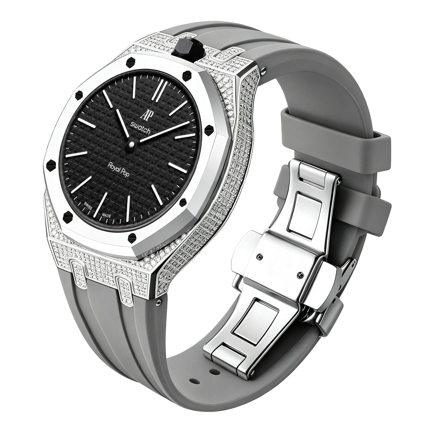 Royal Oak Pop Exclusive Bioceramic Case & Silicone Strap Half Diamond