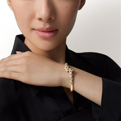 [LORA] PANTHERE DOUBLE HEADED HALF DIAMOND OPEN BRACELET
