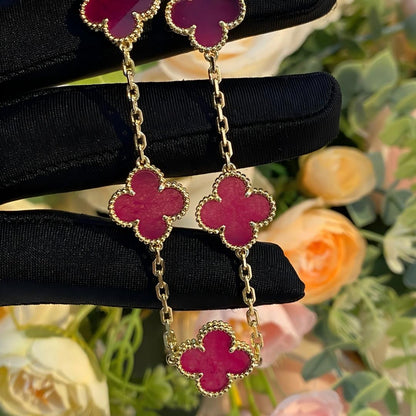 [Lora]NEW CLOVER 5 MOTIFS PINK ENAMEL BRACELET