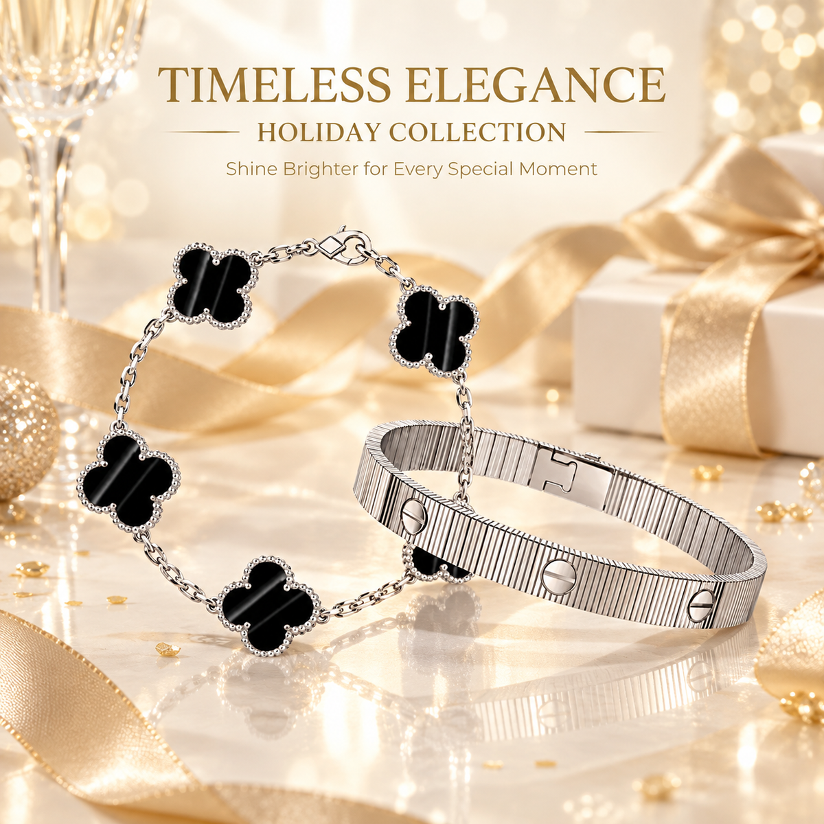 [Lora] Clover 5-Motif & LOVE Unlimited Bracelet Set