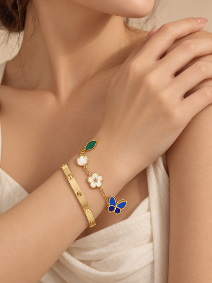 [Lora] Lucky Spring Butterfly 5-Motif & LOVE Unlimited Bracelet Stack Set