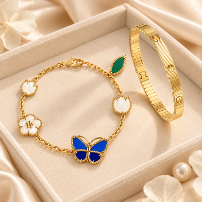 [Lora] Lucky Spring Butterfly 5-Motif & LOVE Unlimited Bracelet Stack Set