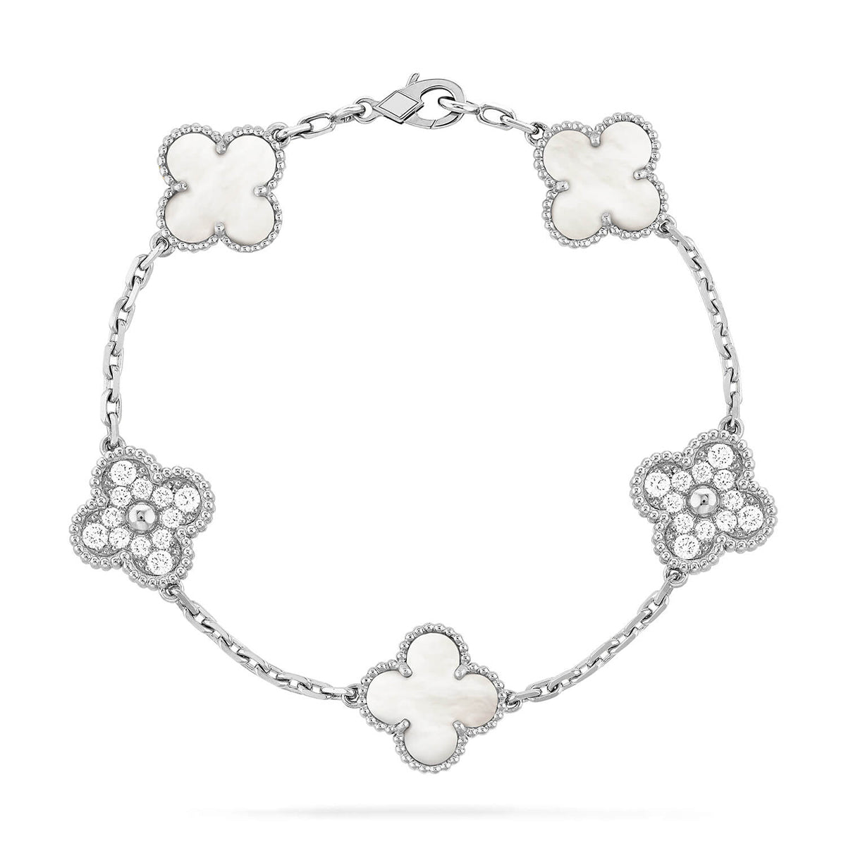 [Lora]CLOVER WHITE PEARL MOP 5 MOTIF BRACELET COLLECTION