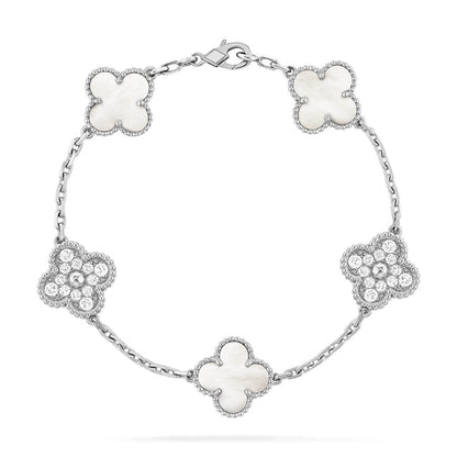 [Lora]CLOVER WHITE PEARL MOP 5 MOTIF BRACELET COLLECTION