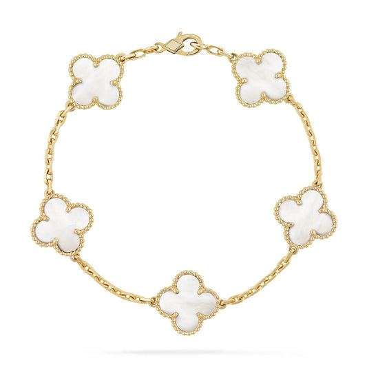 [LORA]CLOVER WHITE PEARL MOP 5 MOTIF BRACELET COLLECTION