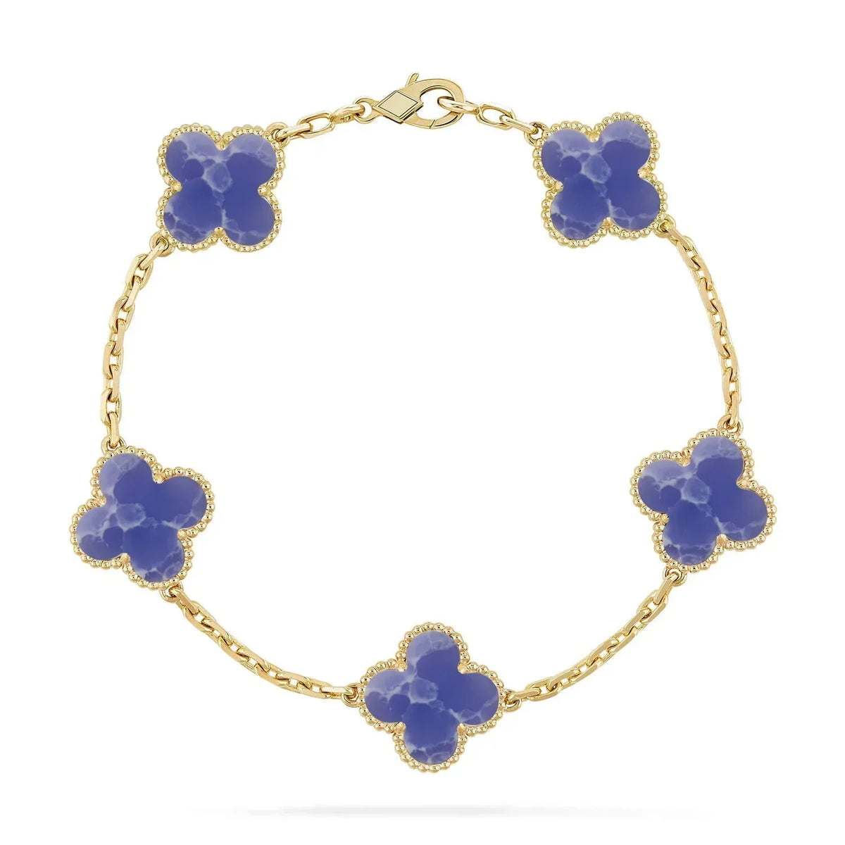 [Lora] LOVE & JUSTE & Blue Veins Clover 5-Motif Diamond Bracelet Stack Set