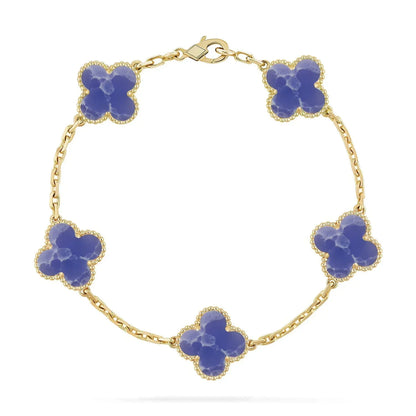 [Lora] LOVE & JUSTE & Blue Veins Clover 5-Motif Diamond Bracelet Stack Set
