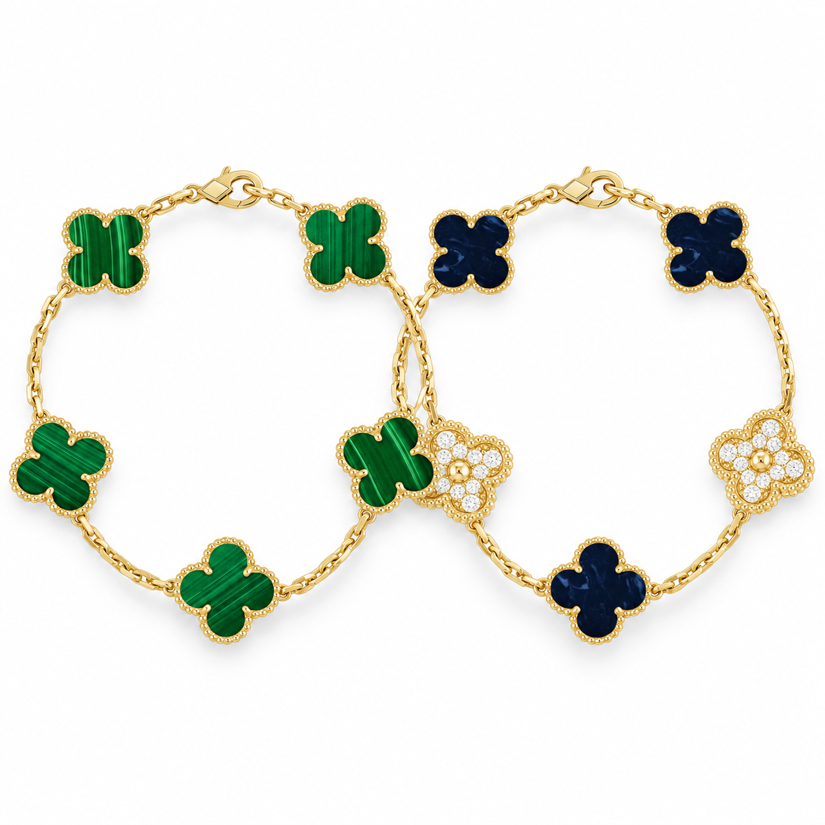 [Lora]Clover 5-Motif Malachite & Pietersite Bracelet Stack Set