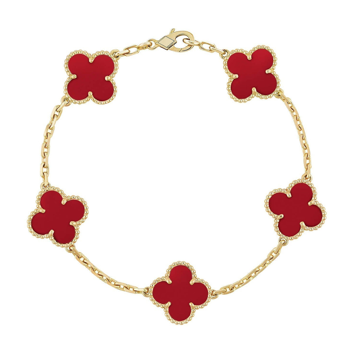[Lora] CLOVER 5 MOTIF RED CORNELIAN BRACELET COLLECTION