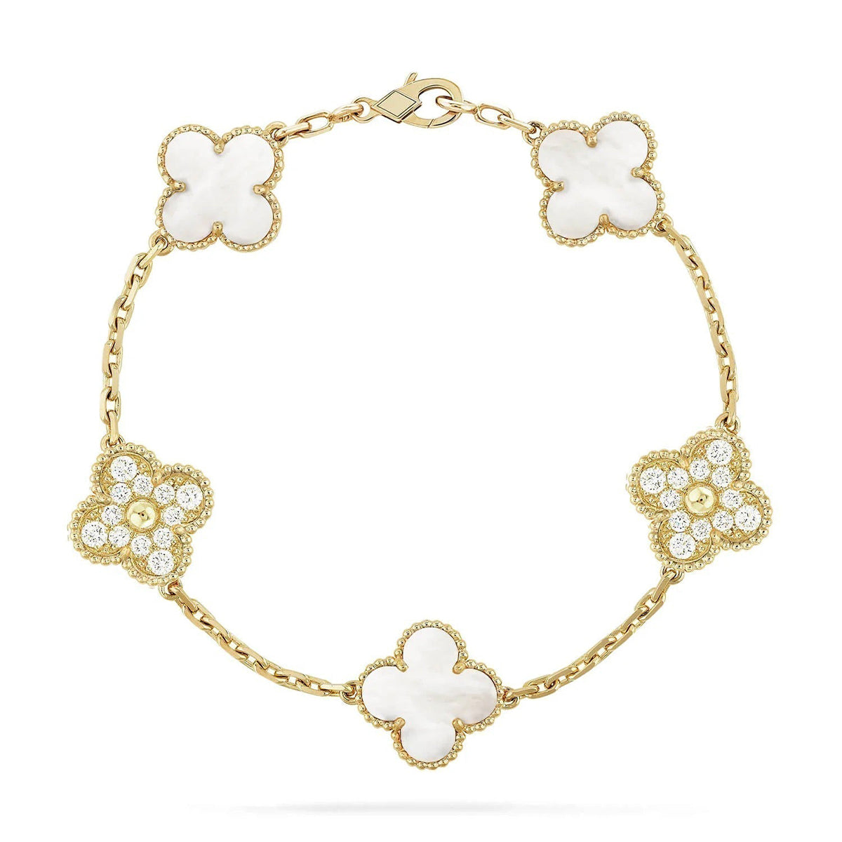 [Lora]CLOVER WHITE PEARL MOP 5 MOTIF BRACELET COLLECTION