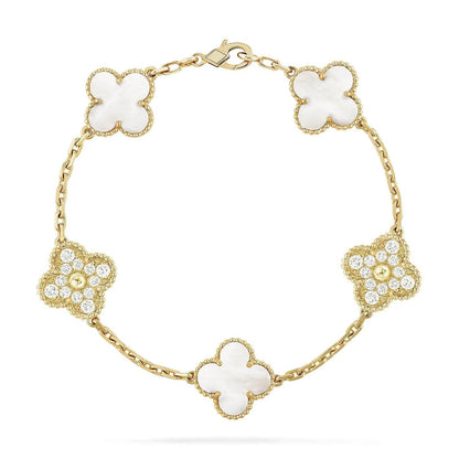 [Lora]CLOVER WHITE PEARL MOP 5 MOTIF BRACELET COLLECTION