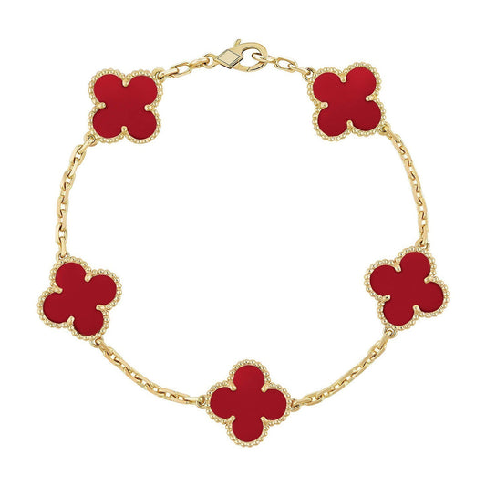 [LORA] CLOVER 5 MOTIF RED CORNELIAN BRACELET COLLECTION