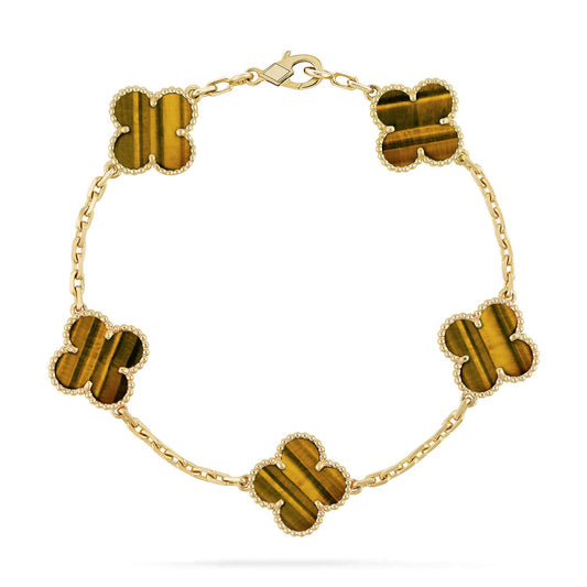 [LORA] CLOVER 5 MOTIFS TIGER EYE BRACELET COLLECTION