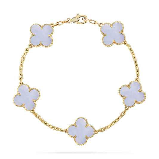 [LORA] CLOVER 5 MOTIF PURPLE CHALCEDONY BRACELET COLLECTION