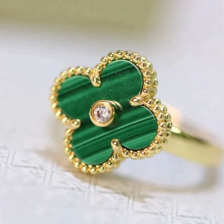 [LORA]CLOVER MALACHITE RING GOLD DIAMOND